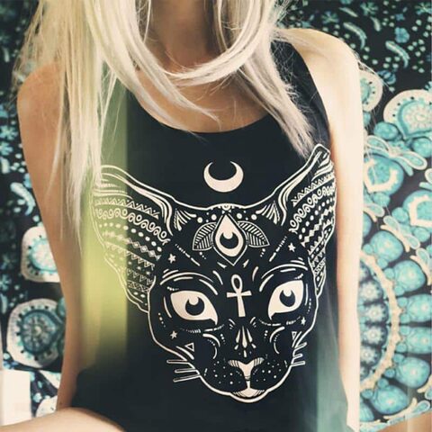 Gothic Wiccan Cat Summer Tees - The Black Ravens