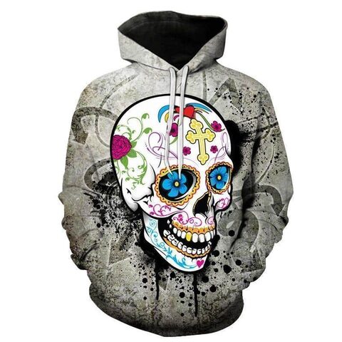 Grey Graffitti Sugar Skull Guys Hoodies - The Black Ravens
