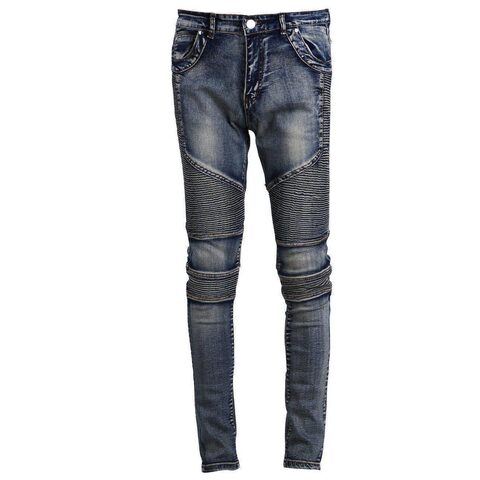 Grey Washed Slim Fit Denim Biker Pants - The Black Ravens