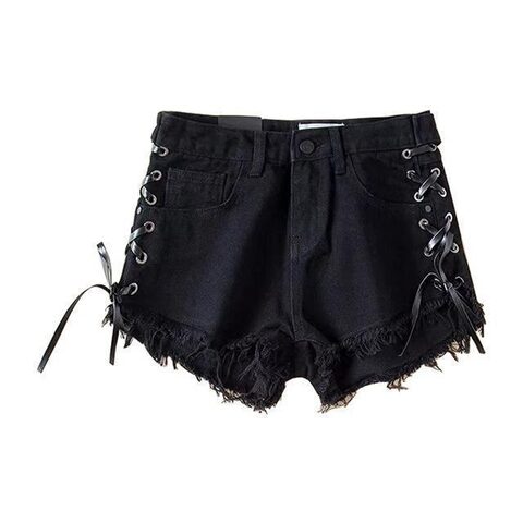 High Waist Criss Cross Lace Shorts - The Black Ravens
