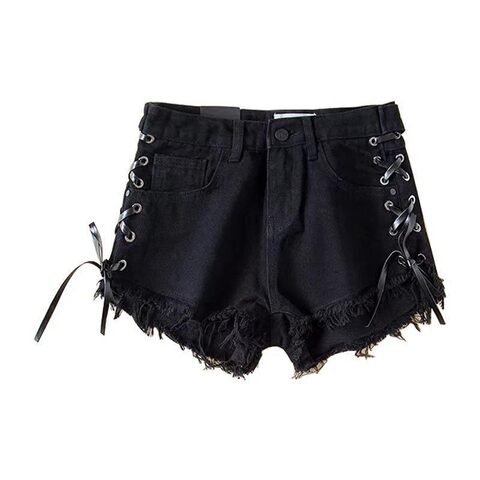 High Waist Criss Cross Lace Shorts - The Black Ravens