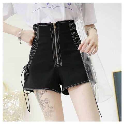 High Waist Drawstring Punk Shorts - The Black Ravens