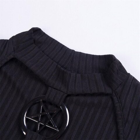 Hollow Out Chest Pentagram Gothic Crop Top - The Black Ravens