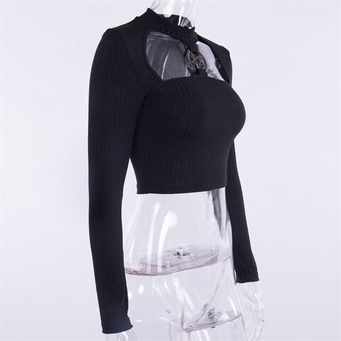 Hollow Out Chest Pentagram Gothic Crop Top - The Black Ravens