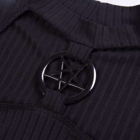 Hollow Out Chest Pentagram Gothic Crop Top - The Black Ravens