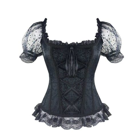 Hot Lace Lolita Black Lace-Up Vintage Corset - The Black Ravens
