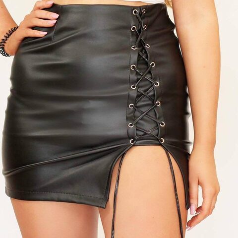 Hot Laced PU Leather Alternative Skirts - The Black Ravens