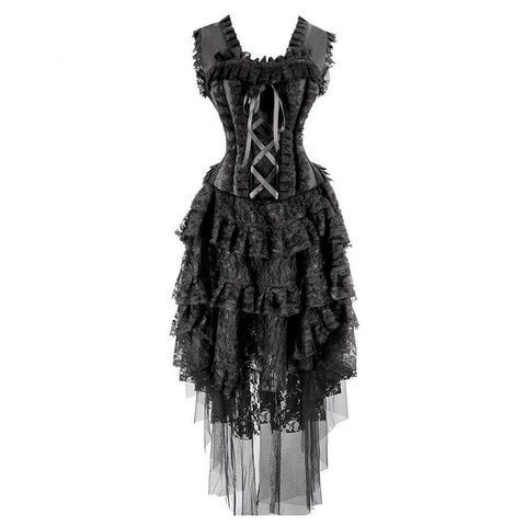 Hot Long Gothic Asymmetrical Lace Corsets - The Black Ravens