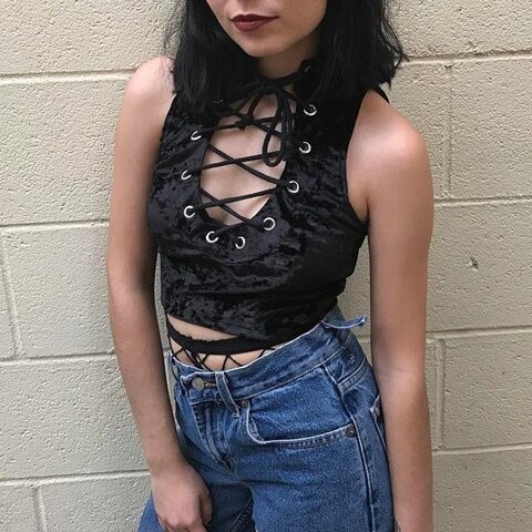 Hot Velvet Lace Bandage Tank Top - The Black Ravens