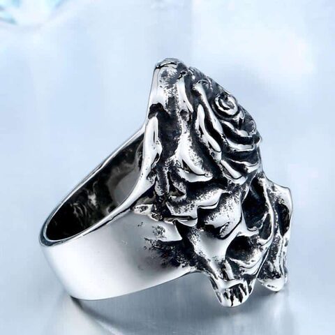 Kickass Silver Flower Skeleton Head Rings - The Black Ravens
