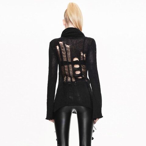 Knitted and Hole Stitched Ladies Punk Sweater - The Black Ravens