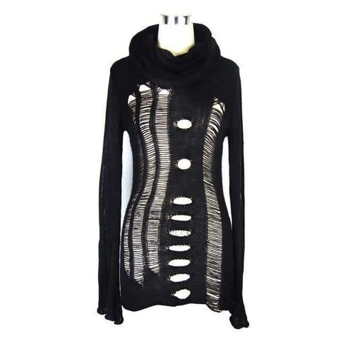 Knitted and Hole Stitched Ladies Punk Sweater - The Black Ravens