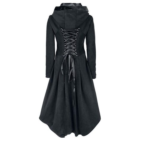 Lace-Up Vintage Winter Hooded Trench Coat - The Black Ravens