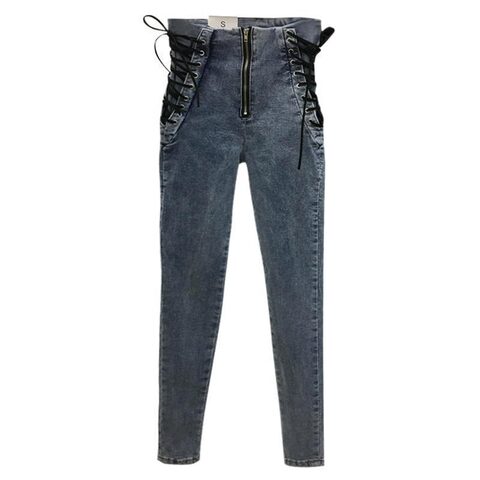 Laced-Up Waist Ladies' Denim Pants - The Black Ravens