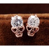 Ladies 18 Carrot Golden Skeleton Head Earring - The Black Ravens
