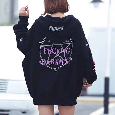 Ladies' Goth Print Winter Hoodies - The Black Ravens
