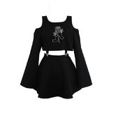 Ladies Gothic Buckle Connect Top and Skirt Set - The Black Ravens