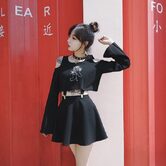 Ladies Gothic Buckle Connect Top and Skirt Set - The Black Ravens