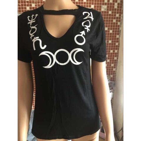 Ladies Gothic Symbols Choker Tee - The Black Ravens