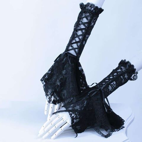 Ladies Gothic Vintage Lace Up Gloves - The Black Ravens