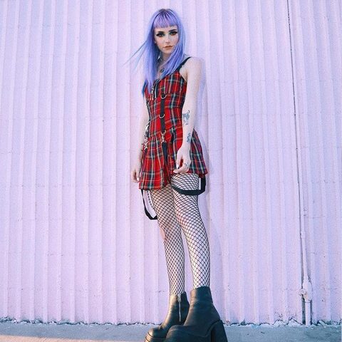 Ladies Punk Red Plaid Dress - The Black Ravens