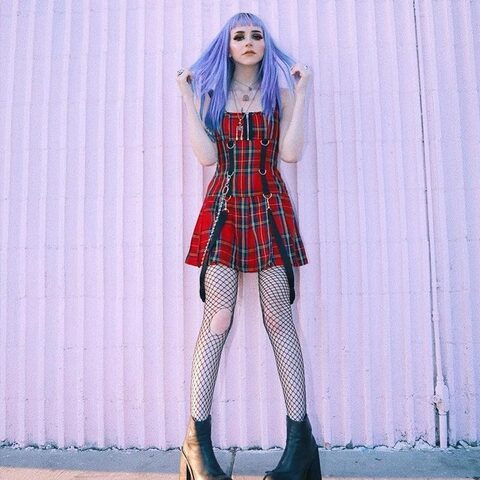 Ladies Punk Red Plaid Dress - The Black Ravens