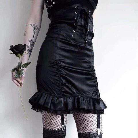 Ladies Vintage Black Lace Up Skirt - The Black Ravens