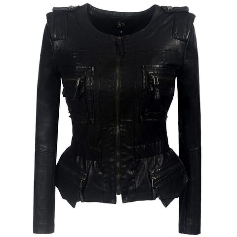 Ladies Zippered Faux Leather Coat - The Black Ravens