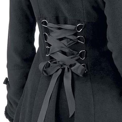 Long Vintage Black Fur Gothic Trench Coat - The Black Ravens