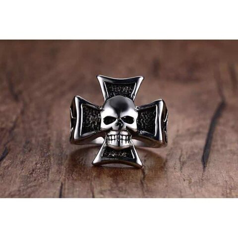 Men's Black Stainless Steel Skeleton Head Rings - The Black Ravens