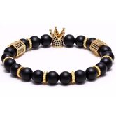Mens Black Zirconia Gold Crown Charm Bracelet - The Black Ravens