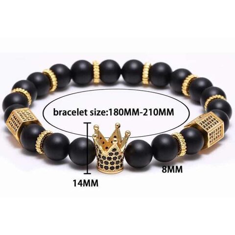 Mens Black Zirconia Gold Crown Charm Bracelet - The Black Ravens