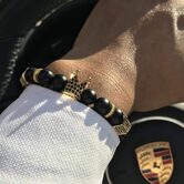 Mens Black Zirconia Gold Crown Charm Bracelet - The Black Ravens