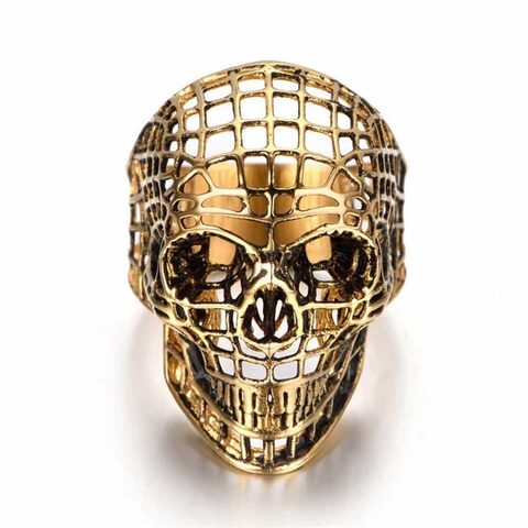 Men's Cool Golden Stainless Steel Skeleton Head Rings - The Black Ravens