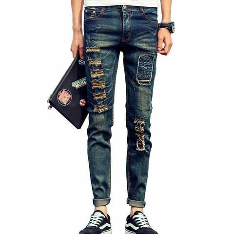 Men's Patchwork Rock and Roll Denim Pants For Men - The Black Ravens
