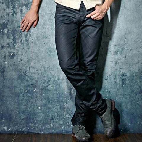 Men`s Wax Coated Slim Fit Biker Jeans - The Black Ravens