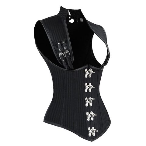 Open Bust Black Buckle Striped Corsets For Women - The Black Ravens