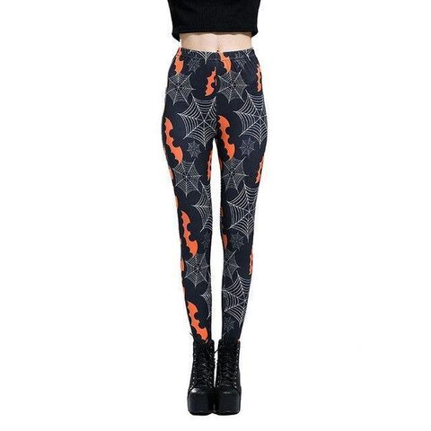 Orange Bat Spider Web Ladies Tights - The Black Ravens