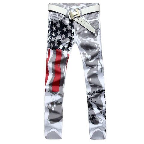 Patriotic Mens American USA Flag Printed Straight Jeans - The Black Ravens
