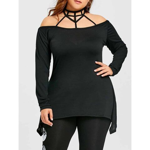 Plus Size Off-Shoulder Gothic Halter Tee - The Black Ravens