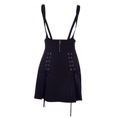 Unique Black Lace-up Zippered Pleated Skirt - The Black Ravens