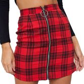 Red Plaid Pencil Mini Skirt - The Black Ravens