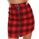 Red Plaid Pencil Mini Skirt - The Black Ravens