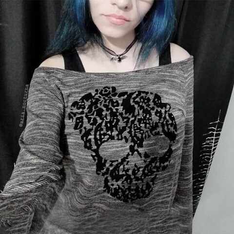 Hot Alternative Skeleton Face Blouse - The Black Ravens