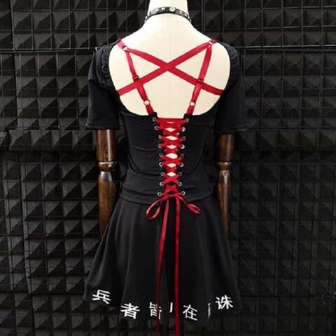 Punk Black Lace Up Ribbon Sexy Dress - The Black Ravens