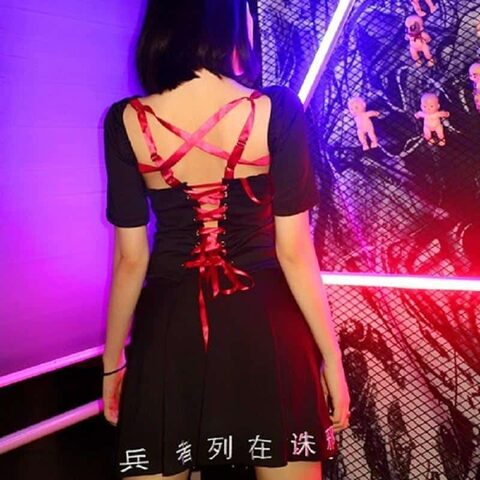 Punk Black Lace Up Ribbon Sexy Dress - The Black Ravens