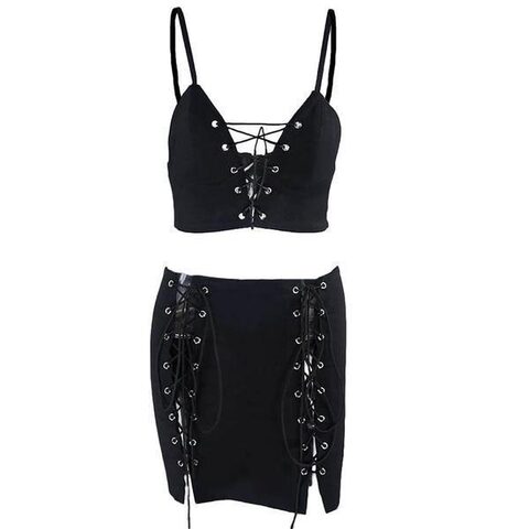 Punk Girls Drawstrings Top and Skirt - The Black Ravens