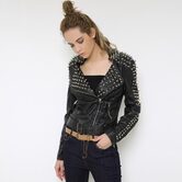 Punk Ladies Spiked Leather Motorcycle Jacket - The Black Ravens