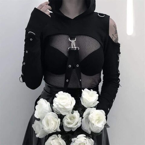 Punk Mesh Bandage Women's Hoodie - The Black Ravens