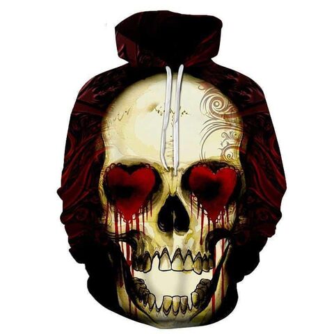 Red Bleeding Heart Eyed Skull Hooded Jumper - The Black Ravens